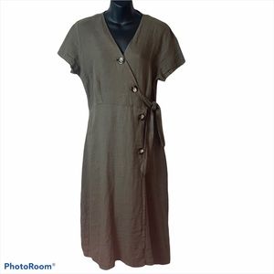 Alessia Pacini Italy Brown Linen Faux Wrap Dress